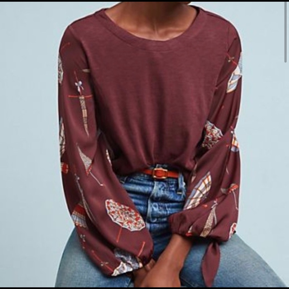 Anthropologie Maroon Balloon Sleeve Top